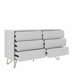 Am billigsten 🛒 120x70x40 Weiße Kommode Mit Metallfüßen In Gold - Pestrov 🥰 -Reanna Shop 120x70x40 weisse kommode mit metallfuessen in gold 6 schubladen pestrov 03