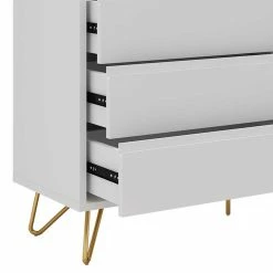 Am billigsten 🛒 120x70x40 Weiße Kommode Mit Metallfüßen In Gold - Pestrov 🥰 -Reanna Shop 120x70x40 weisse kommode mit metallfuessen in gold 6 schubladen pestrov 05