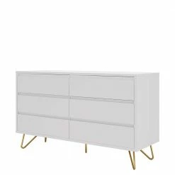 Am billigsten 🛒 120x70x40 Weiße Kommode Mit Metallfüßen In Gold - Pestrov 🥰