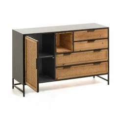 Blitzangebot 🔔 120x75x40 Design Kommode Mit Rattan Front - Nairos 🥰 -Reanna Shop 120x75x40 design kommode mit rattan front in natur schwarz nairos 02