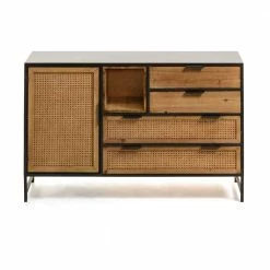 Blitzangebot 🔔 120x75x40 Design Kommode Mit Rattan Front - Nairos 🥰 -Reanna Shop 120x75x40 design kommode mit rattan front in natur schwarz nairos 03
