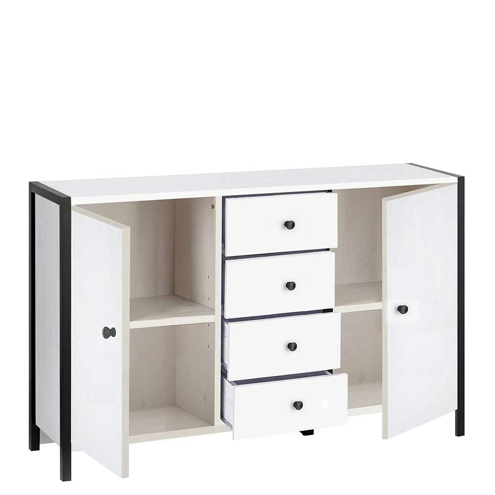 Coupon ⭐ 120x78x35 Kombi Kommode In Weiß Mit Schwarz - Nokios ✔️ 3 Coupon ⭐ 120x78x35 Kombi Kommode In Weiß Mit Schwarz - Nokios ✔️ – Bild 3