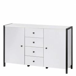 Coupon ⭐ 120x78x35 Kombi Kommode In Weiß Mit Schwarz - Nokios ✔️