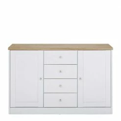 Auslauf 🌟 120x80x35 Kommode In Weiß Mit Sonoma Eiche - Nudion I ⭐ -Reanna Shop 120x80x35 kommode in weiss mit sonoma eiche modernes landhaus nudion i 02