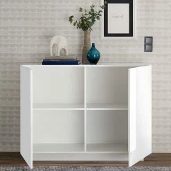 Auslauf 🛒 121x90x44 2-türige Kommode Auf Sockel - Kerym ✔️ 8 Auslauf 🛒 121x90x44 2-türige Kommode Auf Sockel - Kerym ✔️ -Reanna Shop 121x90x44 2 tuerige kommode auf sockel in weiss hochglanz kerym 02