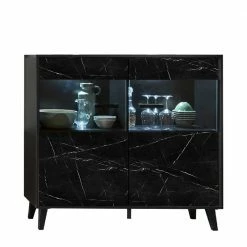 Schlussverkauf 😀 126x118x40 Schrank Mit Glaseinsatz In Marmor Optik - Jaennos 🎉