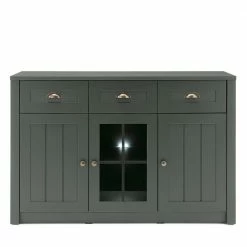 Bester Verkauf 🥰 130cm Landhaus Sideboard In Dunkelgrün - Niestov 💯 -Reanna Shop 130cm landhaus sideboard in dunkelgruen mit glas einsatz niestov 02