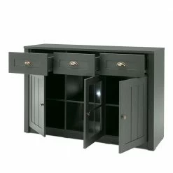 Bester Verkauf 🥰 130cm Landhaus Sideboard In Dunkelgrün - Niestov 💯 -Reanna Shop 130cm landhaus sideboard in dunkelgruen mit glas einsatz niestov 03