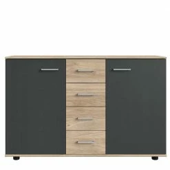 Schlussverkauf 😀 130x83x41 Kommode In Eiche & Dunkelgrau - Puvina 🎁