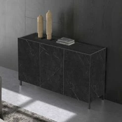 Blitzangebot 🎉 132x82x42 3-türige Kommode In Marmor-Optik - Mespiva 🛒 -Reanna Shop 132x82x42 3 tuerige kommode in marmor optik schwarz mit hellgrau mespiva 01