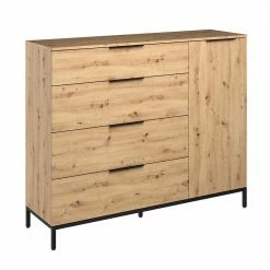 Schlussverkauf 🔔 135x113x40 Hohe Kombi-Kommode In Asteiche Dekor - Vunsci 🧨