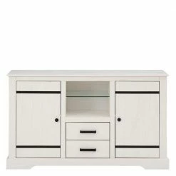 Bester Verkauf ⌛ 135x80x35 Kombi-Kommode In Weiß Mit Schwarz - Manduza 😀 -Reanna Shop 135x80x35 kombi kommode in weiss mit schwarz aus massivholz metall manduza 02