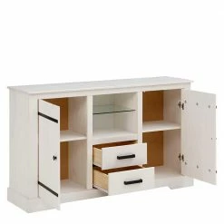 Bester Verkauf ⌛ 135x80x35 Kombi-Kommode In Weiß Mit Schwarz - Manduza 😀 -Reanna Shop 135x80x35 kombi kommode in weiss mit schwarz aus massivholz metall manduza 03