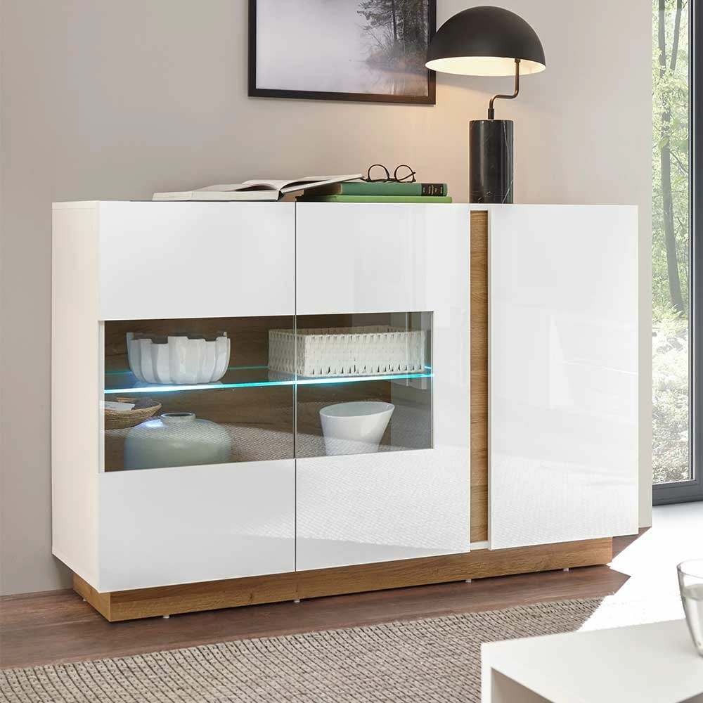 Coupon 🛒 138x91x40 Kommode Mit Glas 3-türig - Myrda 🔥 2 Coupon 🛒 138x91x40 Kommode Mit Glas 3-türig - Myrda 🔥 – Bild 2