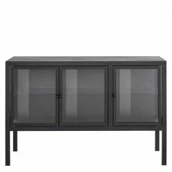 Neu 🌟 139x90x40 Türen-Kommode Vitrine Aus Glas & Metall - Ricona 🔔