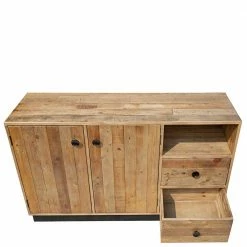 Schlussverkauf 🤩 140x80x44 Kombikommode Mit Sockelgestell - Dulcinus ⌛ -Reanna Shop 140x80x44 kombikommode mit sockelgestell aus recyclingholz pinie zweifarbig dulcinus 03