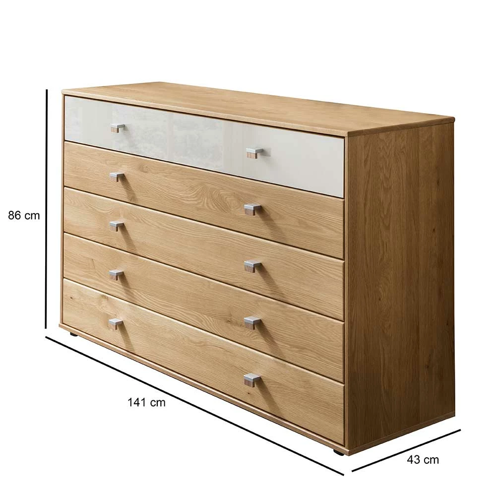Besorgen ❤️ 141cm 5 Schubladen Kommode In Eiche & Beige - Emdsiva ⌛ 4 Besorgen ❤️ 141cm 5 Schubladen Kommode In Eiche & Beige - Emdsiva ⌛ – Bild 4