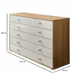 Budget 🧨 141cm Breite Kommode Mit Glas Front In Beige - Emdsiva I 🛒 -Reanna Shop 141cm breite kommode mit glas front in beige korpus eiche emdsiva i 04