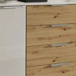 Billig 😍 141x86x43 Kommode In Beige Glasfront - Levitanas 😀 -Reanna Shop 141x86x43 kommode in beige glasfront mit eiche bianco holzdekor levitanas 03