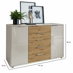 Billig 😍 141x86x43 Kommode In Beige Glasfront - Levitanas 😀 -Reanna Shop 141x86x43 kommode in beige glasfront mit eiche bianco holzdekor levitanas 04