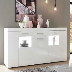Budget 🔔 144x82x40 Cm Hochglanz Sideboard In Weiß - Timmona ✨ 7 Budget 🔔 144x82x40 Cm Hochglanz Sideboard In Weiß - Timmona ✨ -Reanna Shop 144x82x40 cm hochglanz sideboard in weiss 3 tuerig schublade timmona 01