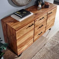 Billig 😉 145x82x45 Massives Sideboard Aus Holz Sheesham - Placer 🎁 8 Billig 😉 145x82x45 Massives Sideboard Aus Holz Sheesham - Placer 🎁 -Reanna Shop 145x82x45 massives sideboard aus holz sheesham und metall buegelgestell placer 02