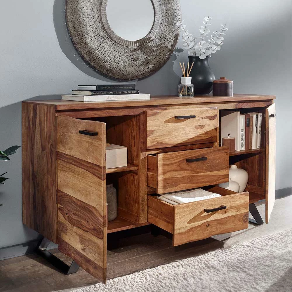 Billig 😉 145x82x45 Massives Sideboard Aus Holz Sheesham - Placer 🎁 4 Billig 😉 145x82x45 Massives Sideboard Aus Holz Sheesham - Placer 🎁 – Bild 4