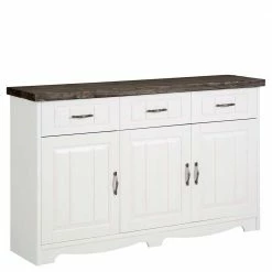 Budget 👍 148x91x37 Sideboard In Weiß & Grau Aus Kiefer - Ayrinu ✔️