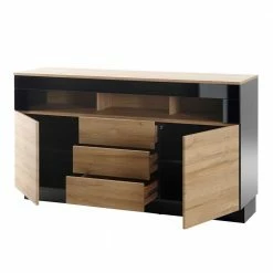 Großhandel 🔔 149x85x43 Wohnzimmer Kommode Zweifarbig - Fincaldon 🎉 -Reanna Shop 149x85x43 wohnzimmer kommode zweifarbig in wildeiche schwarz hochglanz fincaldon 03