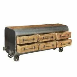 Schlussverkauf ❤️ 150x66x43 Design Kommode Im Zugwaggon Look - Bahiro 🎉 -Reanna Shop 150x66x43 design kommode im zugwaggon look aus massivholz eisen bahiro 02