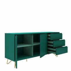 Besorgen 😀 150x70x40 Sideboard In Grün & Gold - Ricriava 🥰 -Reanna Shop 150x70x40 sideboard in gruen gold mit drei schubladen zwei tueren ricriava 03