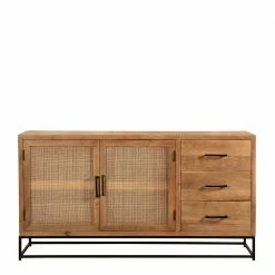 Besorgen ⌛ 150x80x35 Sideboard Aus Holz & Rattan - Lazianus ⭐ -Reanna Shop 150x80x35 sideboard aus holz rattan mit buegelgestell aus metall lazianus 02