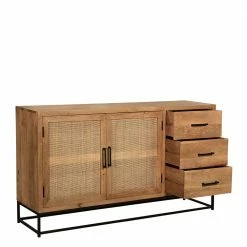 Besorgen ⌛ 150x80x35 Sideboard Aus Holz & Rattan - Lazianus ⭐ -Reanna Shop 150x80x35 sideboard aus holz rattan mit buegelgestell aus metall lazianus 03
