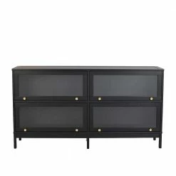 Schlussverkauf 😍 150x81x41 Sideboard Vitrine Mit Vier Klappen - Alida 😍 -Reanna Shop 150x81x41 sideboard vitrine mit vier klappen in schwarz mit metallgriffen alida 03