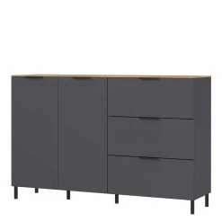 Angebote 🎁 151x98x40 Hohe Kombi-Kommode In Dunkelgrau - Lurys ⭐