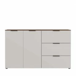 Großhandel 👏 151x98x40 Kombi Kommode In Hellgrau & Nussbaum - Anlogian 💯 -Reanna Shop 151x98x40 kombi kommode in hellgrau nussbaum 2 tueren 3 schubladen anlogian 03