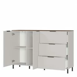 Großhandel 👏 151x98x40 Kombi Kommode In Hellgrau & Nussbaum - Anlogian 💯 -Reanna Shop 151x98x40 kombi kommode in hellgrau nussbaum 2 tueren 3 schubladen anlogian 04