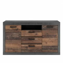 Aktion 🔔 153x87x43 Kombi Sideboard Mit Sockel - Timuras ⭐ -Reanna Shop 153x87x43 kombi sideboard mit sockel in grau vintage holz dekor timuras 02
