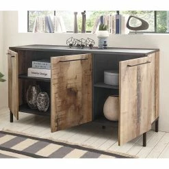 Aktion 🛒 156x86x50 3-türige Kommode Mit Metallgriffen - Andicu 😀 -Reanna Shop 156x86x50 3 tuerige kommode mit metallgriffen in holz verwittert schwarz andicu 02