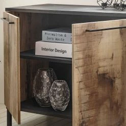 Aktion 🛒 156x86x50 3-türige Kommode Mit Metallgriffen - Andicu 😀 -Reanna Shop 156x86x50 3 tuerige kommode mit metallgriffen in holz verwittert schwarz andicu 04