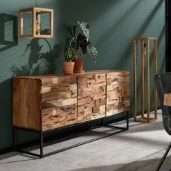 Bester Verkauf 🤩 160x81x45 Loft Design-Sideboard Aus Akazie - Santorin 🎉 -Reanna Shop 160x81x45 loft design sideboard aus akazie buegelgestell schwarz santorin 03