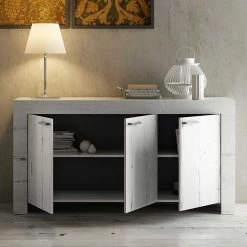 Schlussverkauf 🔔 160x83 Cm Türen-Sideboard In Weißeiche - Izento 😀 -Reanna Shop 160x83 cm tueren sideboard in weisseiche dekor mit einlegeboeden izento 02
