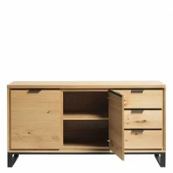 Blitzangebot ❤️ 160x83x45 Sideboard Mit Bügelgestell Aus Metall - Essvira 🛒 -Reanna Shop 160x83x45 sideboard mit buegelgestell aus metall in schwarz wildeiche furnier essvira 03