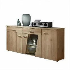 Rabatt 👍 160x84x43 Wildeiche Sideboard Mit Glas Einsatz - Latesma 🛒