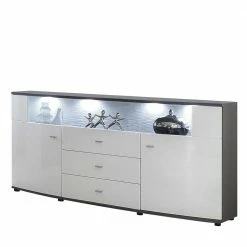 Coupon 🌟 160x87x42 Hochglanz Sideboard Mit Glaseinsatz - Secrema 🌟