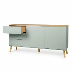 Neu ✨ 162cm Breite Kombikommode Im Retro Look Akdova In Grün & Eiche Furnier ✨ -Reanna Shop 162cm breite kombikommode im retro look in gruen eiche furnier akdova 02