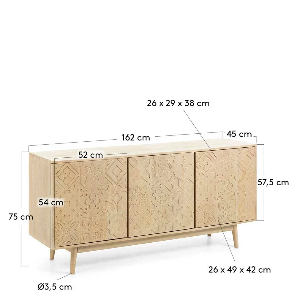 Neu 🌟 162x75x45 Cm Holz-Sideboard Mit Schnitzerei - Shakuntala 🎉 3 Neu 🌟 162x75x45 Cm Holz-Sideboard Mit Schnitzerei - Shakuntala 🎉 – Bild 3