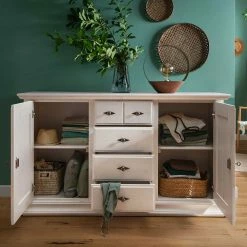 Angebote 😍 163x94x47 Landhaus Anrichte In Weiß Gewachst - Beato 🧨 -Reanna Shop 163x94x47 landhaus anrichte in weiss gewachst aus kiefer massivholz beato 02