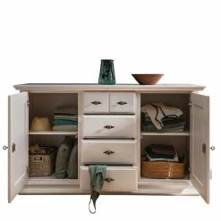 Angebote 😍 163x94x47 Landhaus Anrichte In Weiß Gewachst - Beato 🧨 -Reanna Shop 163x94x47 landhaus anrichte in weiss gewachst aus kiefer massivholz beato 03