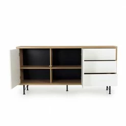 Coupon ⭐ 164cm Skandi Sideboard In Weiß & Eiche - Xando 🎉 -Reanna Shop 164cm skandi sideboard in weiss eiche mit metallgestell xando 04